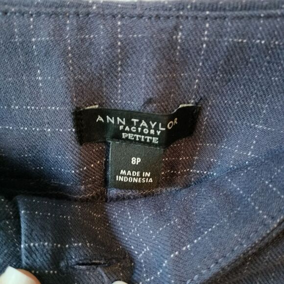 Ann Taylor Blue The High Rise Trouser Pant Crosshatch Sz 8P - Picture 2 of 9